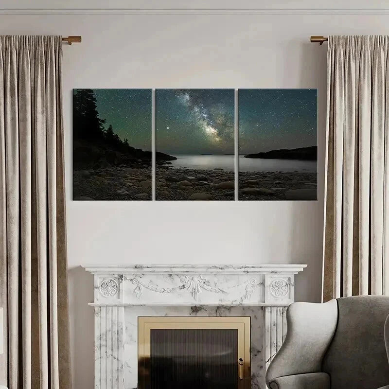 3pcs Starry Sky & Milky Way Night Scene Wall Art Set Canvas Framed 40x60cm - High Quality Print 100% Australian Made Wall Canvas Ready to Hang