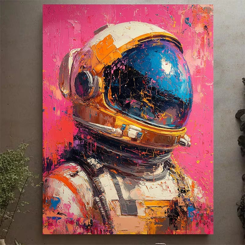 Abstract Astronaut With Vibrant Cosmic Helmet Design 60x90cm Metal Print Ready to Hang