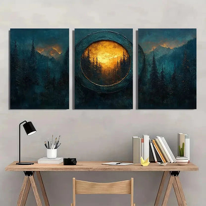 3pcs Modern Nordic Tree Ring Oil Painting Metal Print Ready to Hang Art