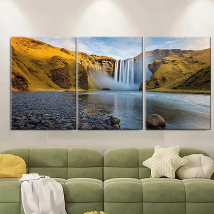 3pcs Skogafoss Waterfall Vivid Icelandic Landscape Metal Print Ready to Hang Art