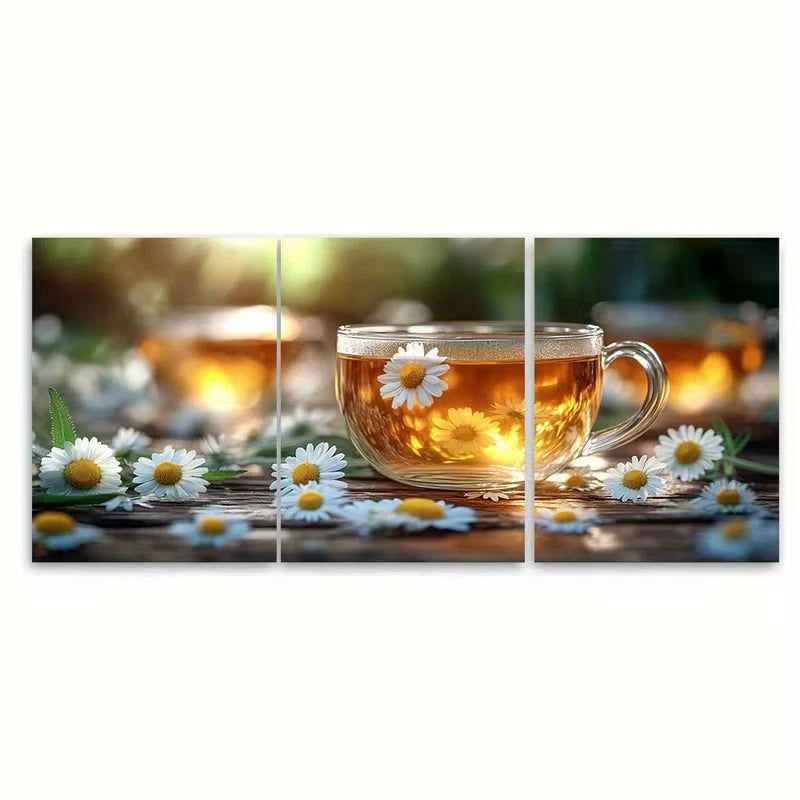 3pcs Natural Chamomile Daisy Tea Metal Print Ready to Hang Art