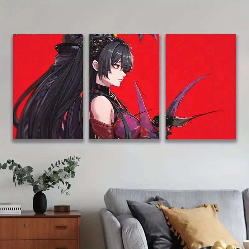 3pcs Woman With Long Black Hair Wall Art Set Canvas Framed 40x60cm - High Quality Print 100% Australian Made Wall Canvas Ready to Hang