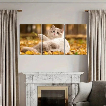3pcs Cute Kitten in Autumn Splendor Wall Art Set Canvas Framed 40x60cm - High Quality Print 100% Australian Made Wall Canvas Ready to Hang