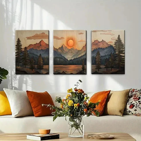 3pcs Mountain Sunset Landscape Nature Perfect Wall Art Canvas Unframed - High Quality Print 100% Australian Made Wall Canvas