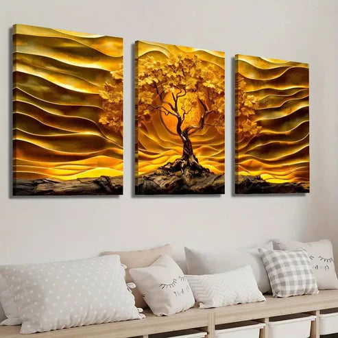 3pcs Abstract Golden Tree of Life Wall Art Set Canvas Unframed - High Quality Print 100% Australian Made Wall Canvas