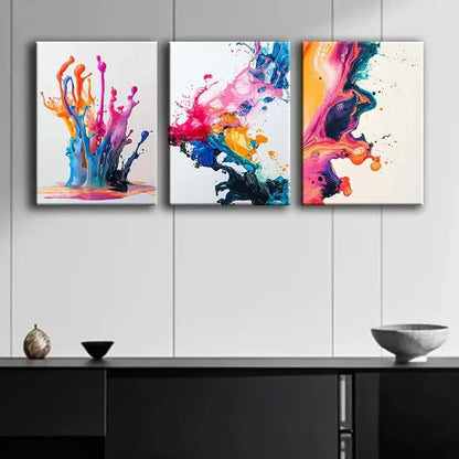 3pcs Colorful Splashes of Paint Design Perfect Wall Art Set Canvas Unframed - High Quality Print 100% Australian Made Wall Canvas
