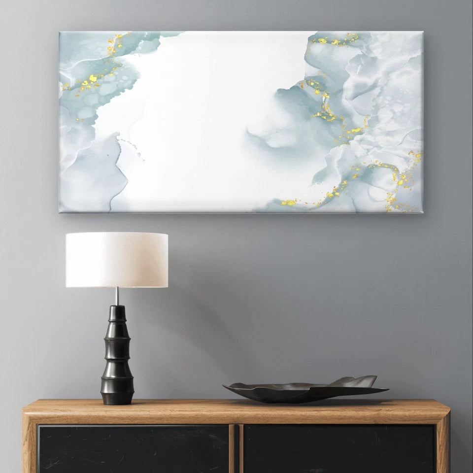 Minimalist Blue and Gold Alcohol Ink Wall Art Canvas Office Home Framed 120x60cm