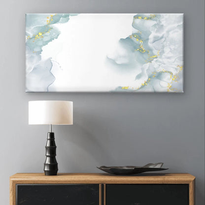 Minimalist Blue and Gold Alcohol Ink Wall Art Canvas Office Home Framed 120x60cm