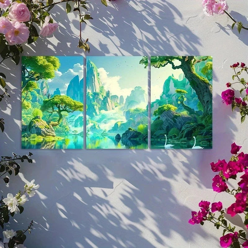 3pcs Oil Painting In Beautiful Nature Scenery Metal Print Ready to Hang Art