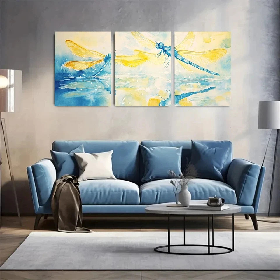 3pcs Summer Scene with Lemon Yellow & Sky Blue Metal Print Ready to Hang Art