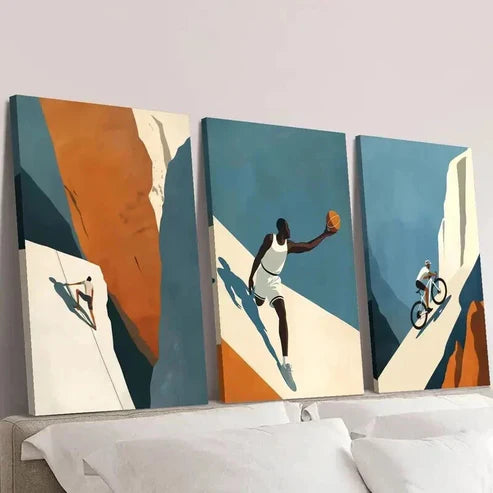 3pcs Rock Climbing Bicycle Basketball Wall Art Canvas Unframed - High Quality Print 100% Australian Made Wall Canvas