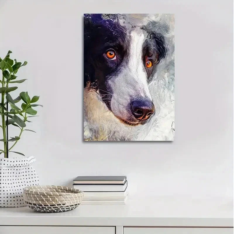Beautiful Abstract Art Border Collie Painting 40x60cm Metal Print Ready to Hang