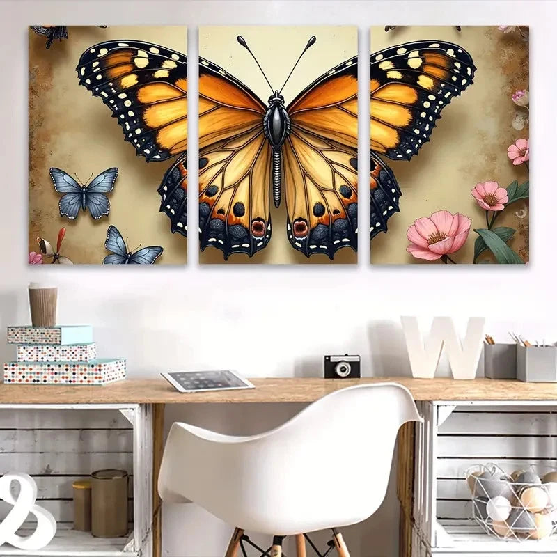3pcs Colorful Butterfly Design Wall Art Set Canvas Framed 50x70cm - High Quality Print 100% Australian Made Wall Canvas Ready to Hang