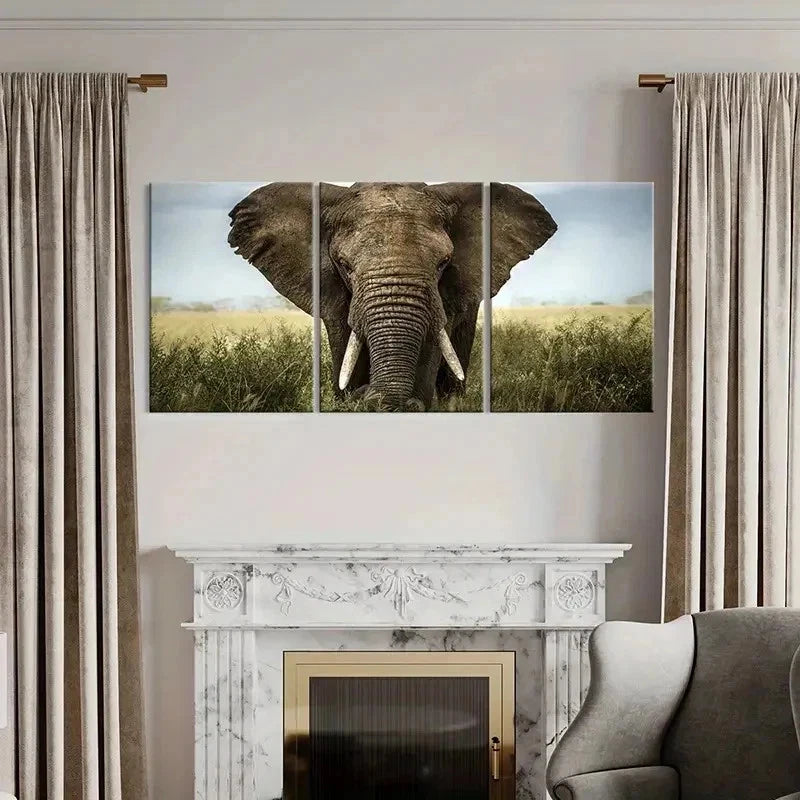 3pcs Elephant African Savanna Decoration Wall Art Set Canvas Framed 40x60cm - High Quality Print 100% Australian Made Wall Canvas Ready to Hang