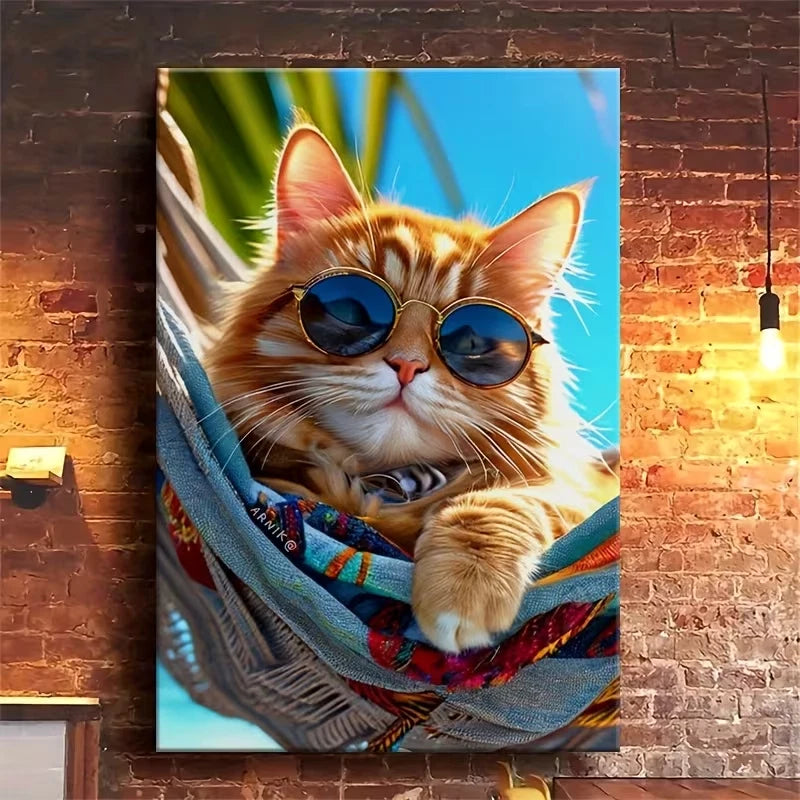 Orange Tabby with Blue Fashion Glasses Metal Print Ready to Hang