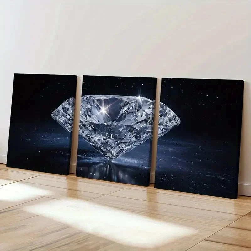 3pcs Luxury Diamond Crystal Gemstone Art Wall Art Set Canvas Framed 60x90cm - High Quality Print 100% Australian Made Wall Canvas Ready to Hang