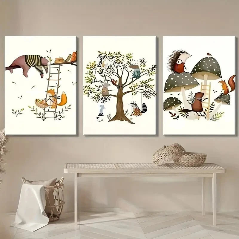 3pcs Whimsical Jungle Animal Giraffe Zebra Metal Print Ready to Hang Art