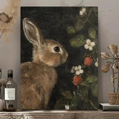 Vintage Rabbit Farmhouse Painting 40x60cm Metal Print Ready to Hang