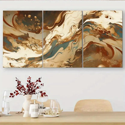 3pcs Earthy Tones Brown Abstract Fluid Perfect Wall Art Set Canvas Framed 40x60cm - High Quality Print 100% Australian Made Wall Canvas Ready to Hang