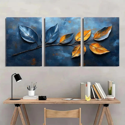 3pcs Abstract Gray Leaf Modern Metal Print Ready to Hang Art