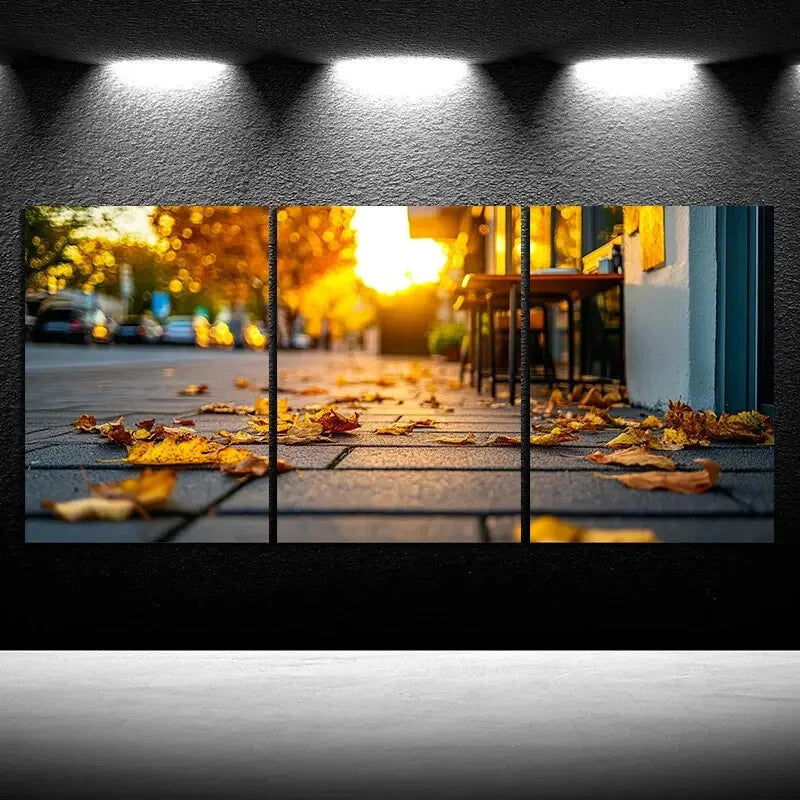 3pcs Mural Painting Set Street Cafes Metal Print Ready to Hang Art