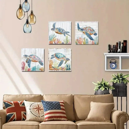 4pcsBoho Turtle ThemeWall Art Canvas Framed