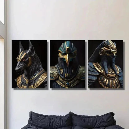 3pcs Black & Golden Pharaoh & Anubis Wall Art Canvas Unframed - High Quality Print 100% Australian Made Wall Canvas