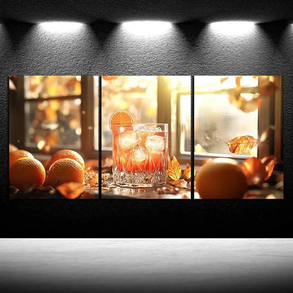 3pcs Sunshine Orange Juice And Ice Cubes Metal Print Ready to Hang Art