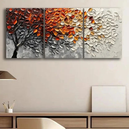 3pcs Autumn Trees Colourful Red and Gray Metal Print Ready to Hang Art