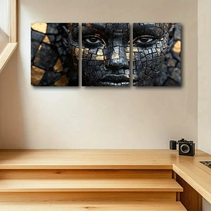 3pcs Diamond Face Golden and Black Geometric Metal Print Ready to Hang Art