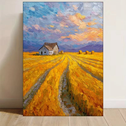 Golden Wheat Field, Haystacks Metal Print Ready to Hang