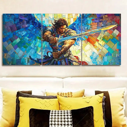 3pcs The Archangel with the Sword Perfect Wall Art Set Canvas Framed 40x60cm - High Quality Print 100% Australian Made Wall Canvas Ready to Hang