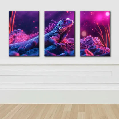 3pcs Lizard Illustration Modern Painting Wall Art Set Canvas Framed 60x90cm - High Quality Print 100% Australian Made Wall Canvas Ready to Hang