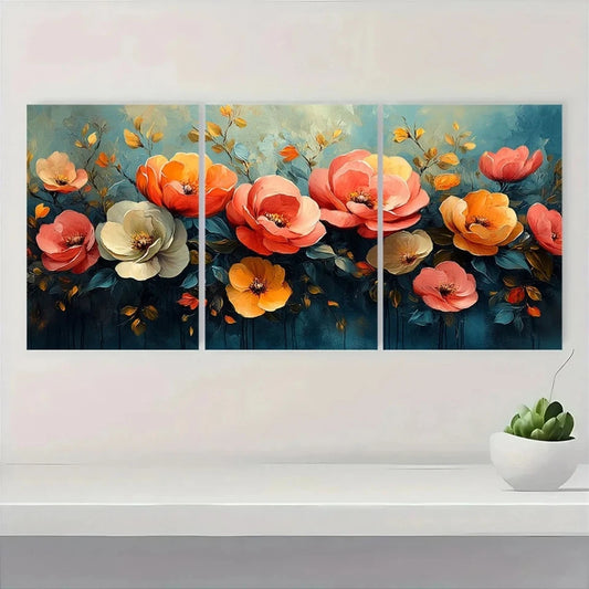 3pcs Colorful Abstract Desert Blooming Flowers Wall Art Set Canvas Framed 40x60cm - High Quality Print 100% Australian Made Wall Canvas Ready to Hang