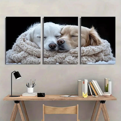 3pcs Golden Retriever & White Dog Hug Scene Metal Print Ready to Hang Art