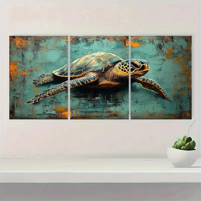 3pcs Sea Turtle Painting Humorous Metal Print Ready to Hang Art
