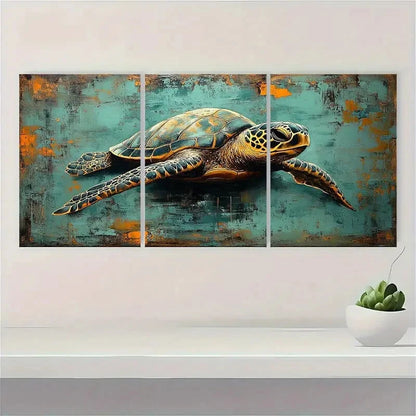 3pcs Sea Turtle Painting Humorous Metal Print Ready to Hang Art