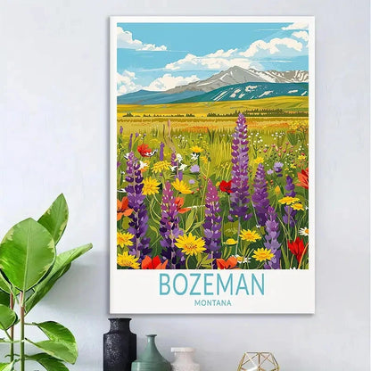 Bozeman Montana Vintage Mountain Landscape Travel Poster Print Wall Art