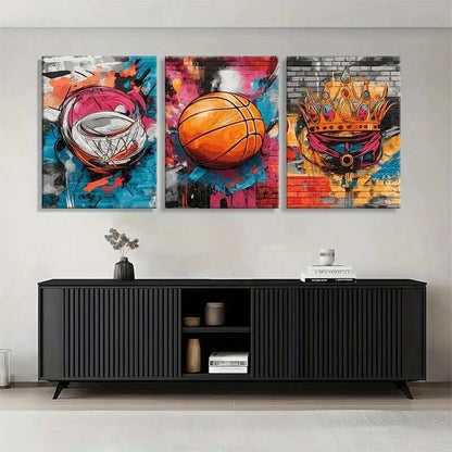 3pcs Vibrant Basketball Colorful Perfect Wall Art Set Canvas Framed 40x60cm - High Quality Print 100% Australian Made Wall Canvas Ready to Hang