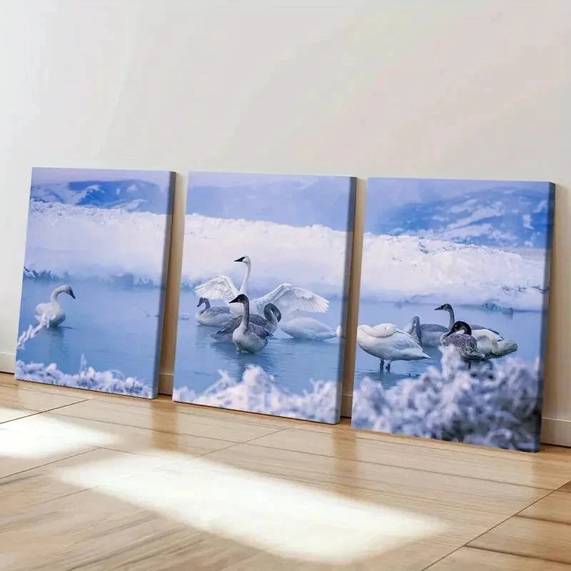 3pcs Swan On The Lake Modern Decoration Wall Art Set Canvas Framed 40x60cm - High Quality Print 100% Australian Made Wall Canvas Ready to Hang
