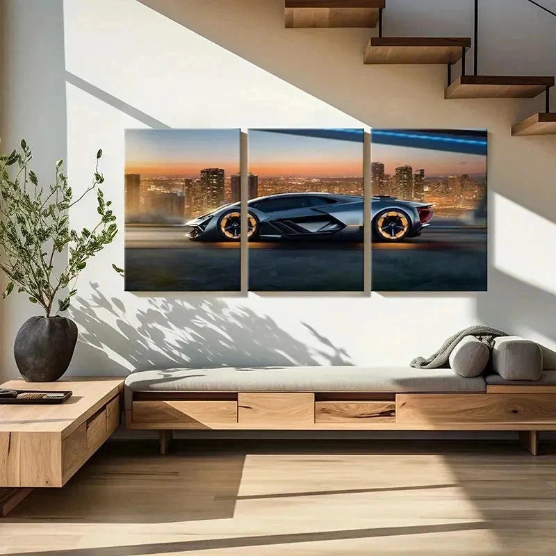 3pcs Black Lamborghini Super Car Vehicle Wall Art Set Canvas Framed 40x60cm - High Quality Print 100% Australian Made Wall Canvas Ready to Hang