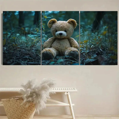 3pcs Stuffed Bear Forest Wall Art Set Canvas Framed 60x90cm - High Quality Print 100% Australian Made Wall Canvas Ready to Hang