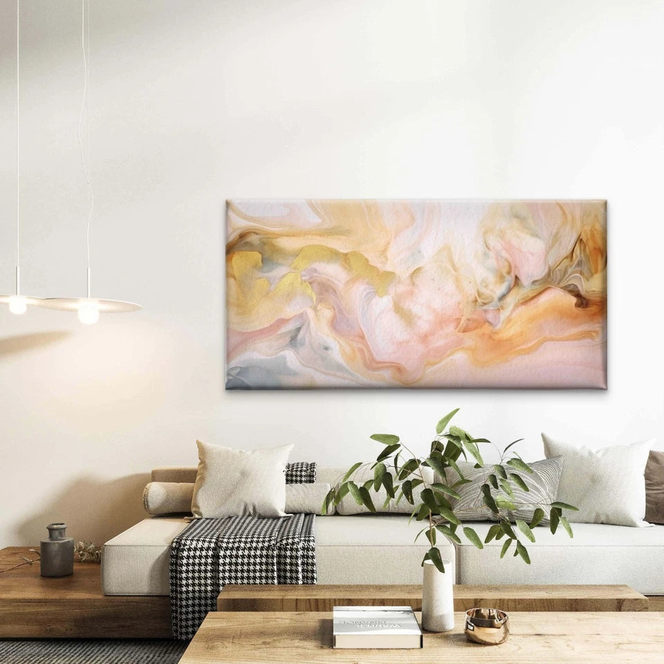 Alcohol Ink With Golden Swirls Wall Art Canvas Office Home Room Framed 120x60cm