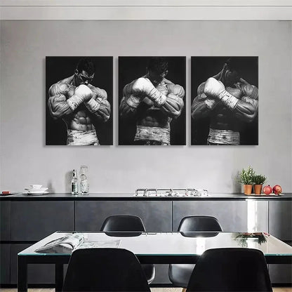3pcs Black and White Boxing Strong Perfect Wall Art Set Canvas Framed 40x60cm - High Quality Print 100% Australian Made Wall Canvas Ready to Hang