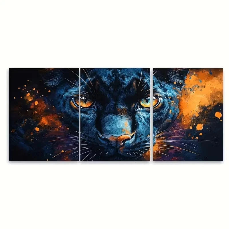 3pcs Watercolor Panther Wall Art Set Canvas Framed 60x90cm - High Quality Print 100% Australian Made Wall Canvas Ready to Hang