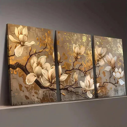 3pcs Abstract Golden Light Luxury Flower Perfect Wall Art Canvas Unframed – High Quality Print 100% Australian Made Wall Canvas