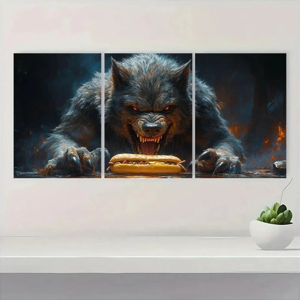 3pcs Halloween Werewolf & Hotdog Metal Print Ready to Hang Art