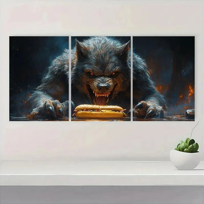3pcs Halloween Werewolf & Hotdog Metal Print Ready to Hang Art