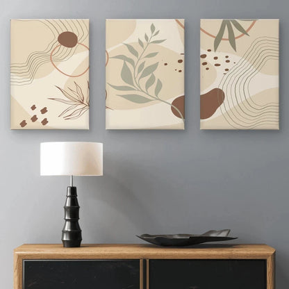 3pcs Neutral Botanical Abstract Shapes Wall Art Set Canvas Framed 60x90cm - High Quality Print 100% Australian Made Wall Canvas Ready to Hang