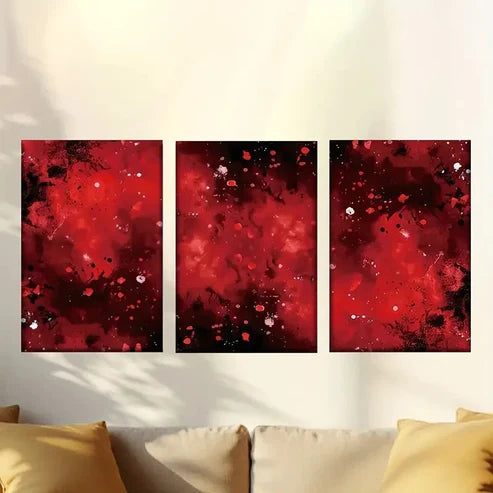 3pcs Red Abstract Nebula Wall Art Canvas Unframed - High Quality Print 100% Australian Made Wall Canvas